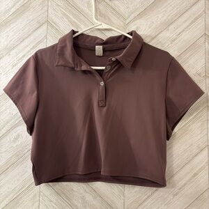90 Degree By Reflex Chocolate Brown Polo Crop Top